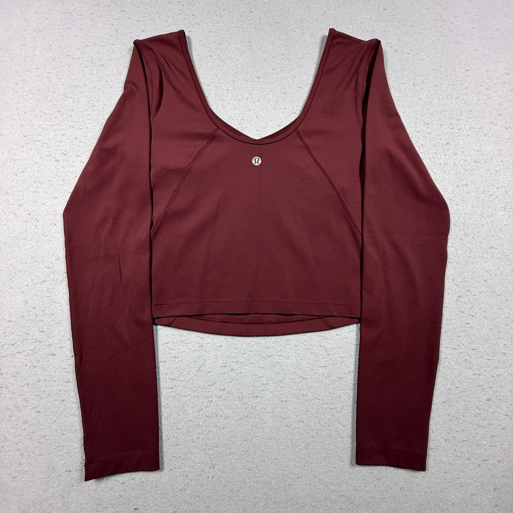 Lululemon Align Long Sleeve V-Neck Crop Top Red Merlot Burgundy Nulu Yoga Shirt - Picture 3 of 6